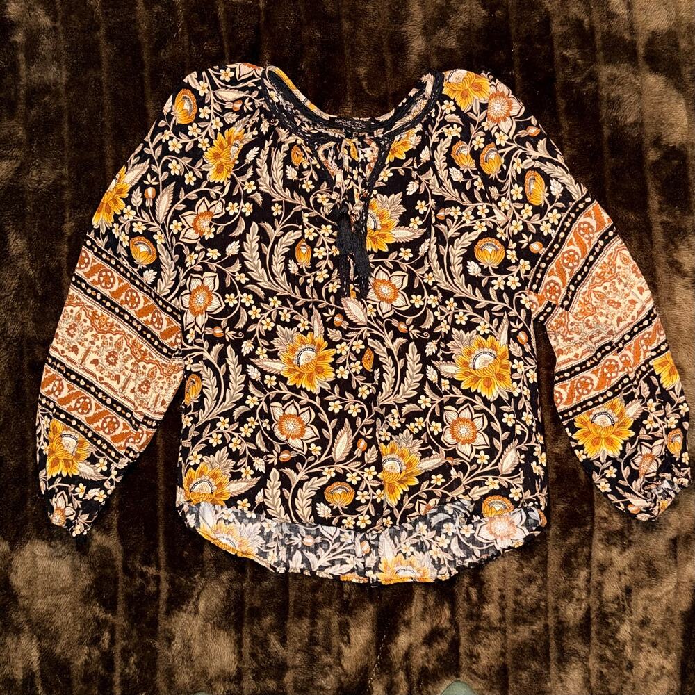Rachel Zoe Floral Print Peasant‎ Blouse - 100% Rayon - Split Neck - Women's XS